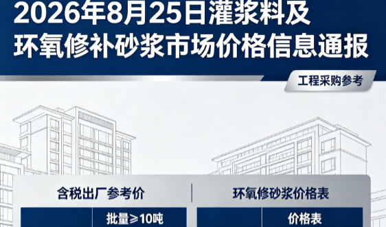 沈阳2026年8月25日灌浆料及环氧修补砂浆市场价格信息通报
